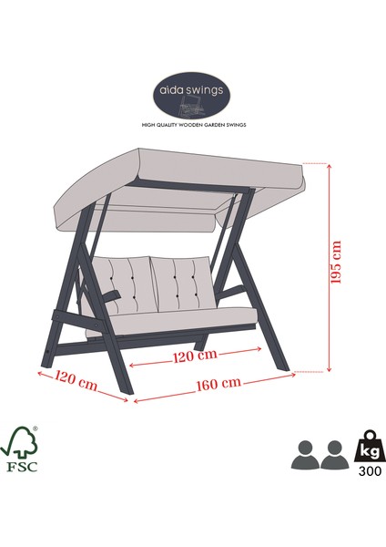 Aida Swings Grand Paris 1700 Iroko 2 Kişilik Salıncak, Bahçe Ve Balkon, Teras Ahşap Salıncak