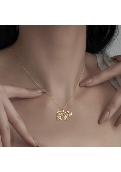 925AYAR Gümüş Origami Gergedan Figürlü Kolye Özel Tasarım