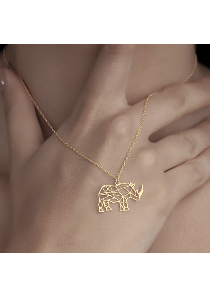 925AYAR Gümüş Origami Gergedan Figürlü Kolye Özel Tasarım fiyatları