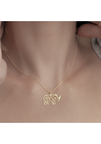 925AYAR Gümüş Origami Gergedan Figürlü Kolye Özel Tasarım modelleri