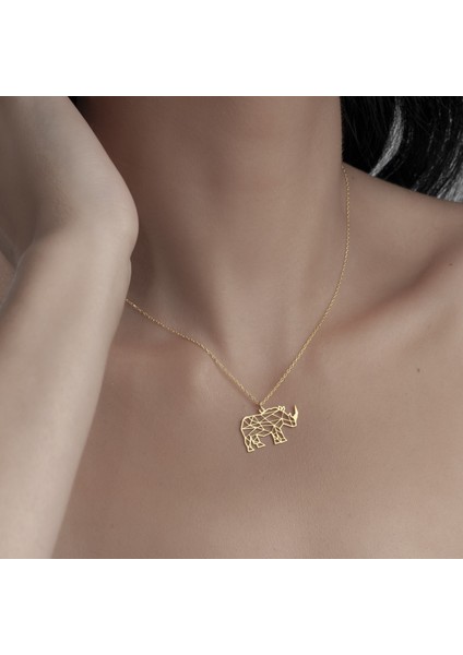 925AYAR Gümüş Origami Gergedan Figürlü Kolye Özel Tasarım fırsatları