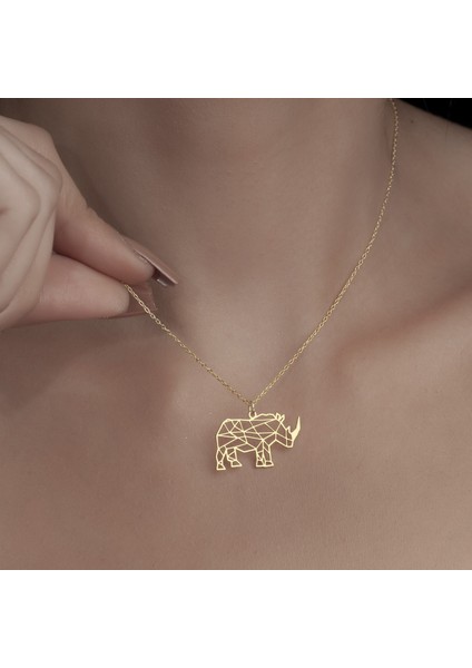 925AYAR Gümüş Origami Gergedan Figürlü Kolye Özel Tasarım indirimleri