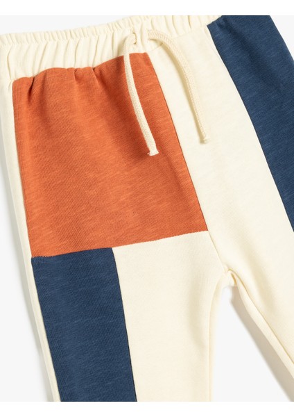 Jogger Eşofman Altı Beli Bağlamalı Renk Bloklu Pamuklu Şardonlu modelleri