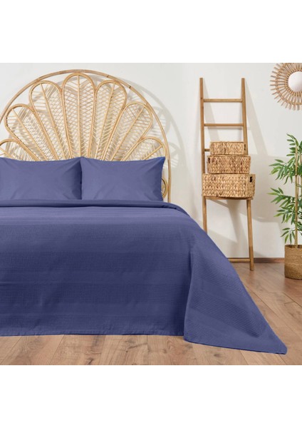 Soft Waffle Çift Kişilik Pike - Mavi - 200X220 cm