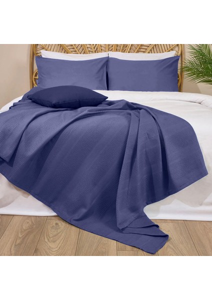 Soft Waffle Çift Kişilik Pike - Mavi - 200X220 cm