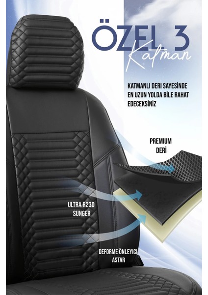 Kia Soul Lüx Full Deri Oto Koltuk Kılıfı Ön Arka Takım (Exclusive) Siyah indirimleri