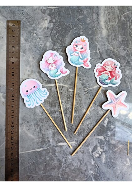 Hiras Dizayn 15ADET Denizkızı Mermaid Sualtı Cupcake Doğum Günü Süsü Pasta Kürdanı  6-7cm Cupcake Pasta