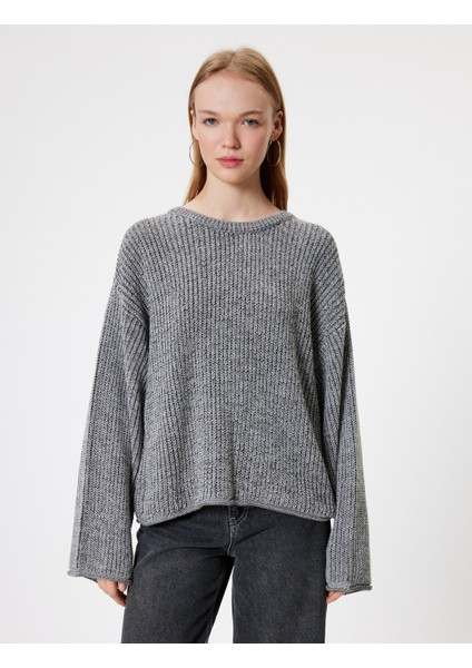 Triko Kazak Geniş Uzun Kollu Bisiklet Yaka Dokulu modelleri