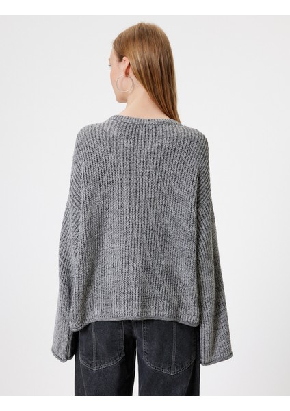 Triko Kazak Geniş Uzun Kollu Bisiklet Yaka Dokulu fırsatları