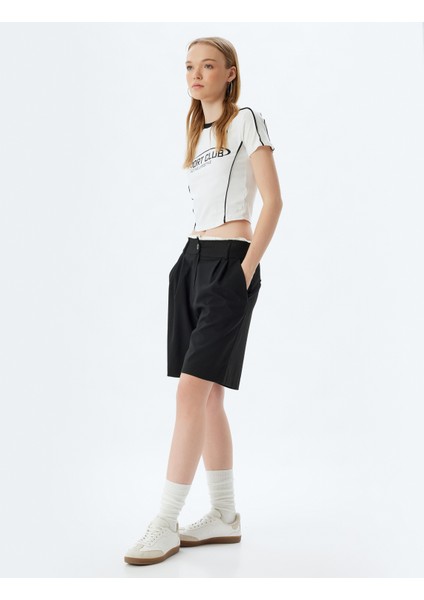 Crop T-Shirt Slogan Baskılı Biyeli Bisiklet Yaka Kısa Kollu Pamuklu Slim Fit modelleri