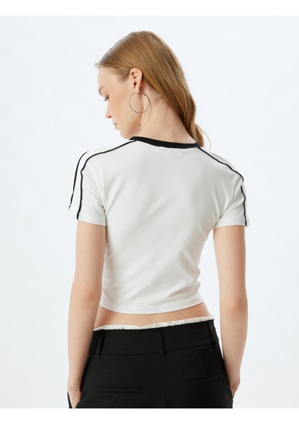 Crop T-Shirt Slogan Baskılı Biyeli Bisiklet Yaka Kısa Kollu Pamuklu Slim Fit fırsatları