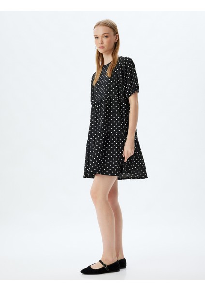 Balon Kol Elbise Mini Puantiyeli Katlı Bisiklet Yaka fiyatları