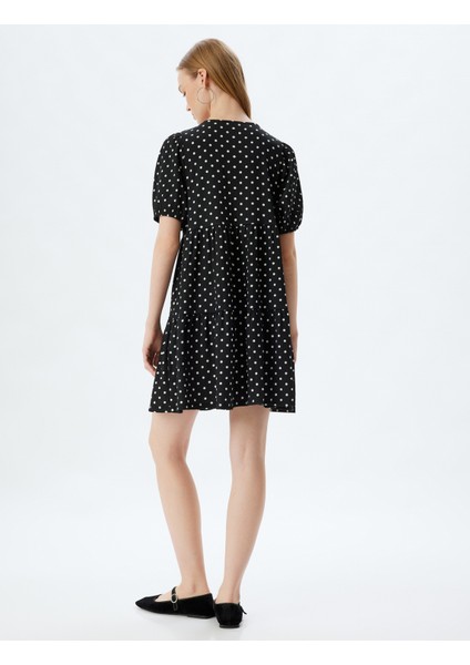 Balon Kol Elbise Mini Puantiyeli Katlı Bisiklet Yaka fırsatları