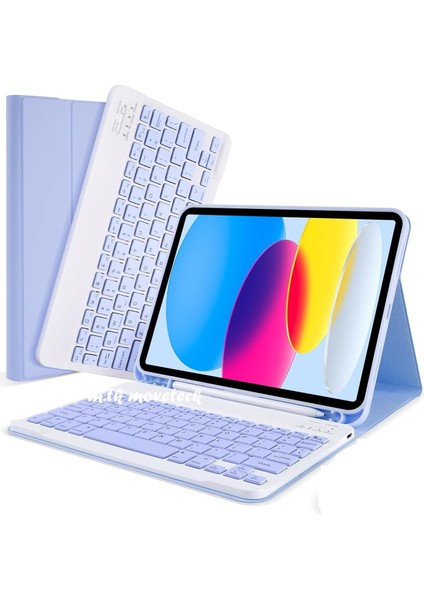 Samsung Galaxy Tab S6 Lite SM-P610 Uyumlu Tablet Klavyeli Kılıf Bluetooth Renkli Klavyeli Kalem Bölmeli