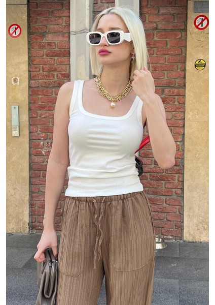 Beyaz Fitilli Görünümlü Askılı Basic Atlet MG2057 fiyatları