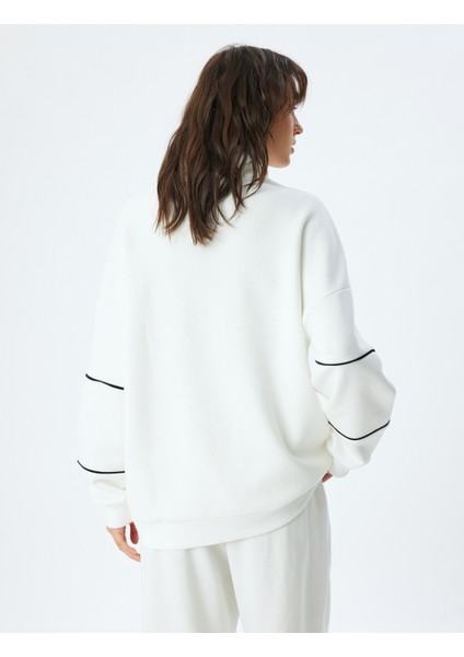 Oversize Sweatshirt Yarım Fermuarlı Dik Yaka Baskılı Üç Iplik Şardonlu fırsatları
