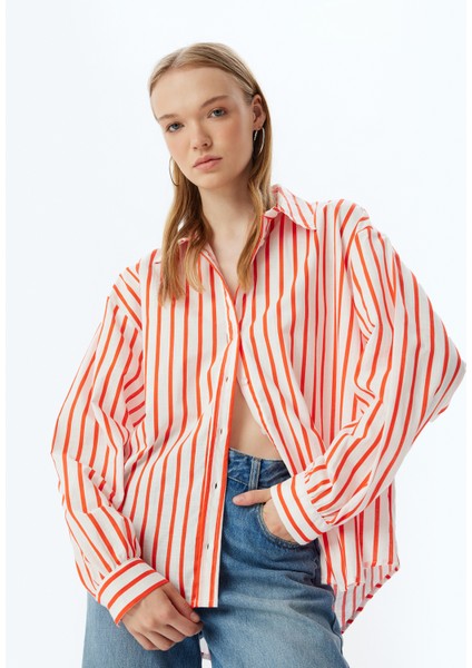 Oversize Gömlek Uzun Kollu Klasik Yaka Düğmeli Pamuklu