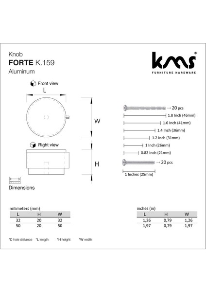 Forte Alüminyum Düğme Kulp Dolap Çekmece Komidin Kulbu 32MM Mat Metalik Siyah - Vizon Deri