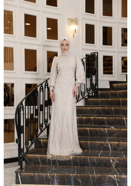 Balon Kol Taş Işlemeli Abiye 2475