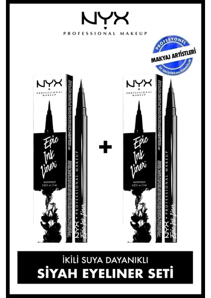 Nyx Professional Makeup 2'li Suya Dayanıklı Epic Ink Siyah Eyeliner Seti