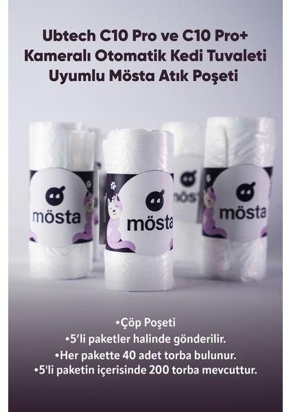 Atık Poşeti Ubtech C10 Pro,C20 ve C10 Pro + Kameralı Otomatik Kedi Tuvalet Uyumlu (5li paket gönderilecektir)