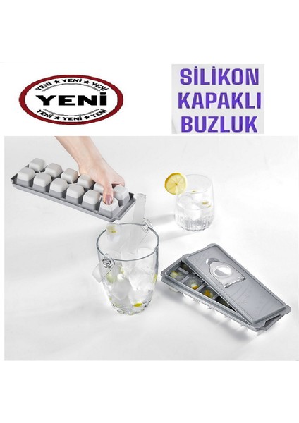 Buz Kalıbı Kapaklı 12 Bölmeli Bas Çıkar Buzluk Slikon Kapaklı Buzluk Buz Kalıbı Buzluk Yapışmaz Yeni