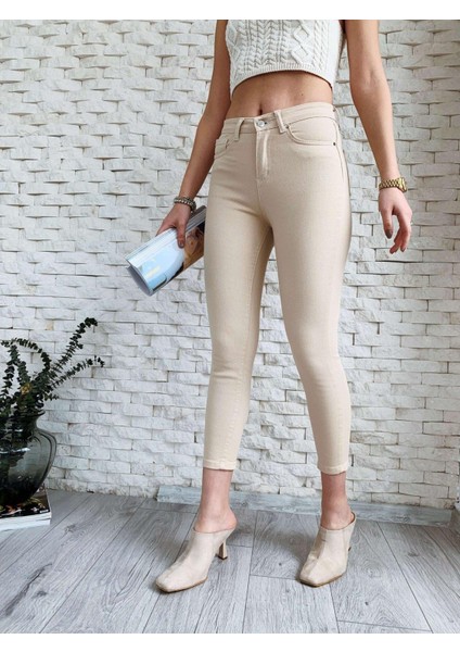 Topshop Likralı Ekru Jean