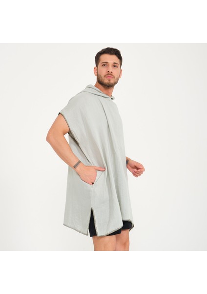 Kapüşonlu Erkek Müslin Sörf Panço modelleri