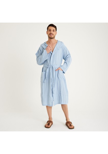 Pamuklu Kapüşonlu Uzun Erkek Müslin Bornoz Plaj fiyatları