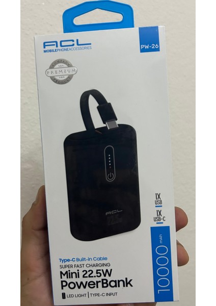 PW26 Super Fast Charcıng Mini 22.5W 10.000MAH Taşınabilir Ledli Cep Powerbank