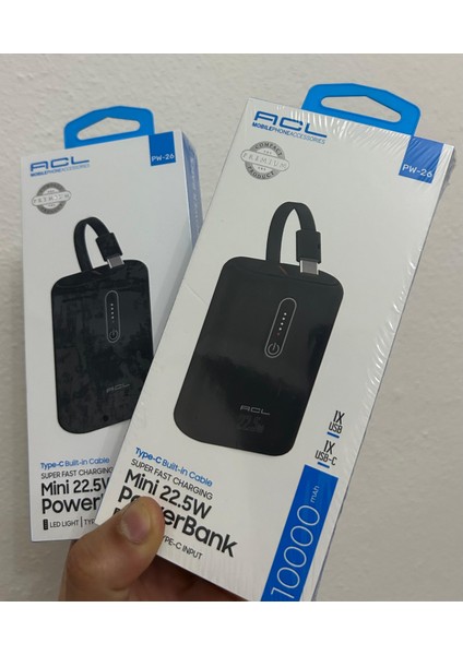 PW26 Super Fast Charcıng Mini 22.5W 10.000MAH Taşınabilir Ledli Cep Powerbank