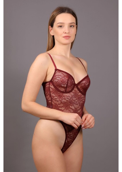 Kadın Bordo Desteksiz Tanga Dantelli Bady C8T8N0O533