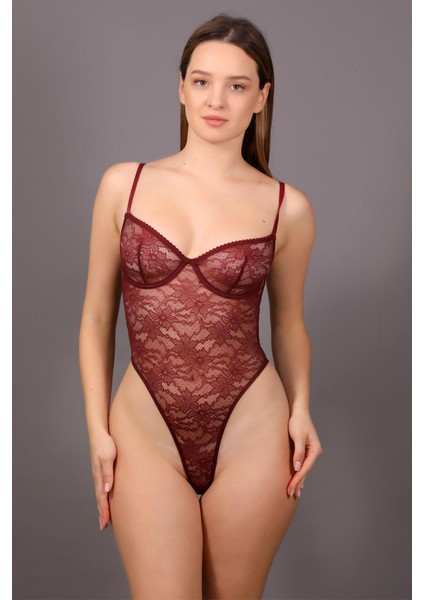 Kadın Bordo Desteksiz Tanga Dantelli Bady C8T8N0O533