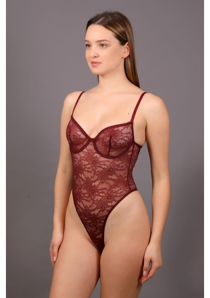 Kadın Bordo Desteksiz Tanga Dantelli Bady C8T8N0O533