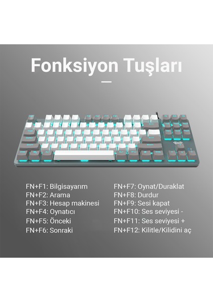 F3287 Mavi Işıklı Kablolu Mekanik Ingilizce Q Tkl Gaming Oyuncu Klavyesi