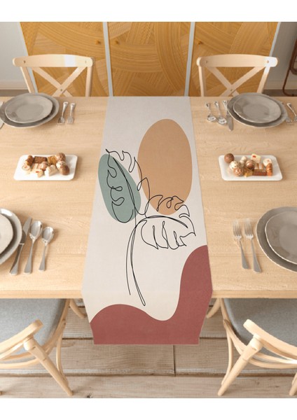 Yaprak Güneş Bohem Desenli Baskılı Runner Dijital Baskılı Modern Masa Örtüsü Modern Şık Dekorasyon
