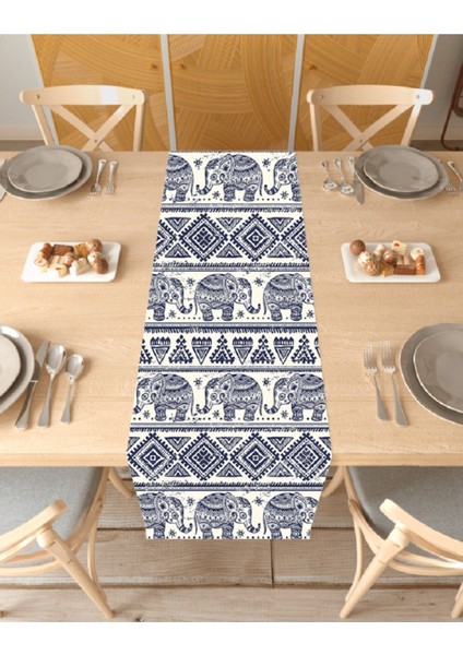 Fil Mandala Desenli Baskılı Runner Dijital Baskılı Masa Örtüsü Modern Dekoratif Örtü Dekorasyon