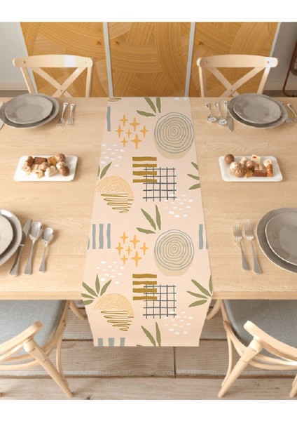 Çiçek Yaprak Yıldız Bohem Desenli Baskılı Runner Dijital Baskılı Masa Örtüsü Modern Şık Dekorasyon