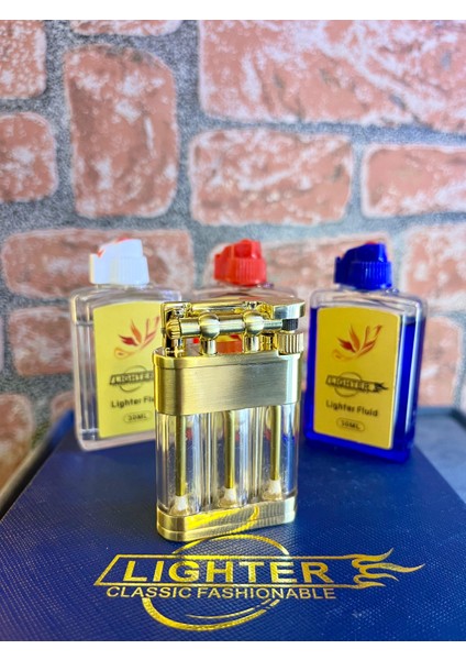 Özel Tasarım 3 Depolu ve Renkli Benzinli Metal Çakmak