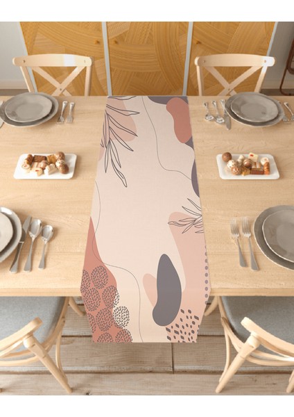 Çiçek Yaprak Yıldız Bohem Desenli Baskılı Runner Dijital Baskılı Masa Örtüsü Modern Şık Dekorasyon