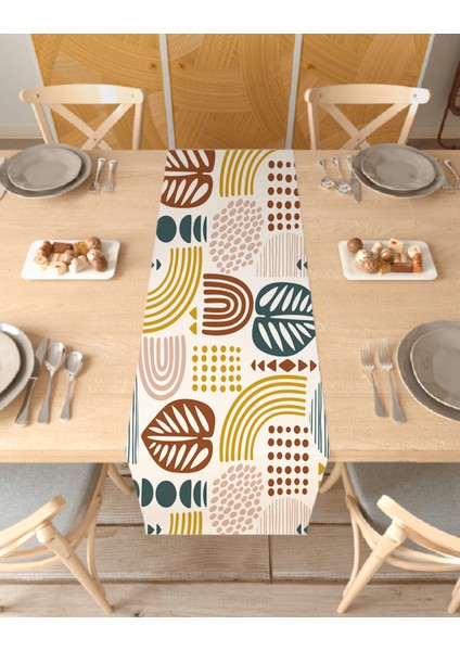 Yaprak Çökkuşağı Bohem Desenli Baskılı Runner Dijital Modern Masa Örtüsü Modern Şık Dekorasyon