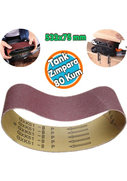 Sonsuz Bant 80 Kum Tank Palet Zımpara Kağıdı 75 x 533 mm