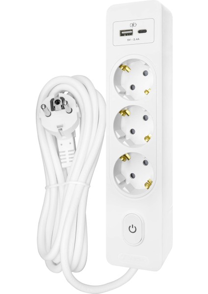 Kablolu Usb / Type-C 3'lü 3 Metre Grup Priz