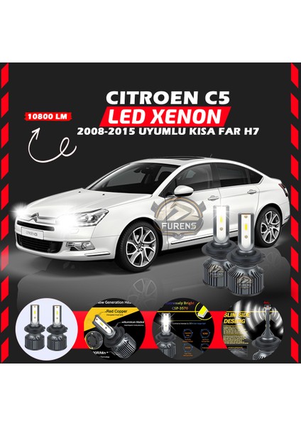 Citroen C4 2012-2017 Uzun Far Uyumlu Şimşek Etkili LED Xenon Premium Series H7