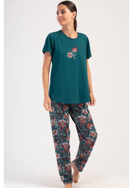 Pamuklu Kadın Büyük Beden Kısa Kol Pijama Takım , 405076