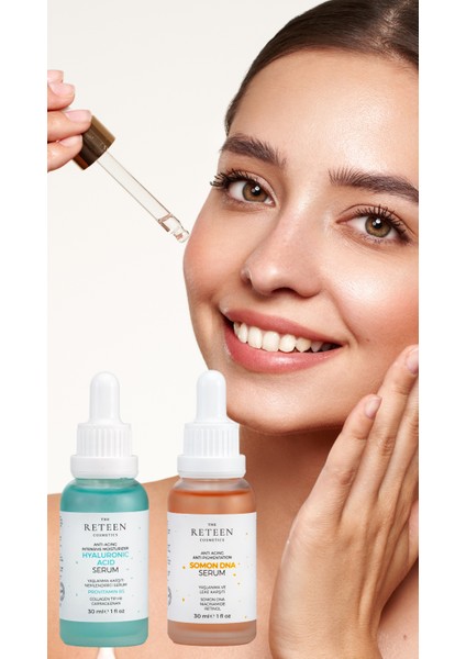 Cildi Yenileyen Serum Seti Retinol Kolajen Tip 1-3 Somon Dna Serum 30 ml ve Provitamin B5 Hyaluronic Acid Serum 30 ml