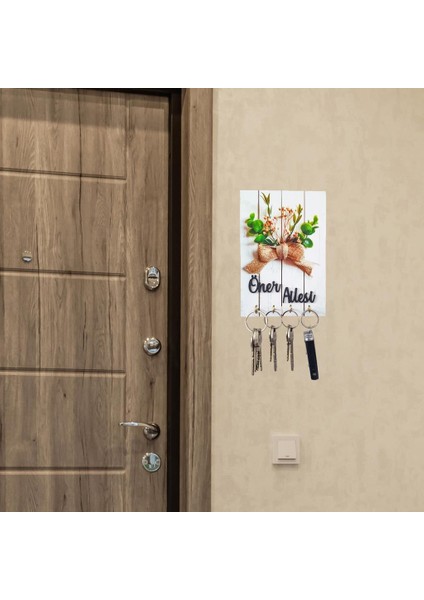 Kurdele Çiçek Tablo Anahtar Askılığı 4 Kanca Anahtar Askısı Isme Özel Organizer Anahtar Düzenleyici
