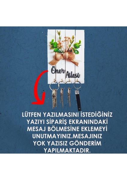 Kurdele Çiçek Tablo Anahtar Askılığı 4 Kanca Anahtar Askısı Isme Özel Organizer Anahtar Düzenleyici