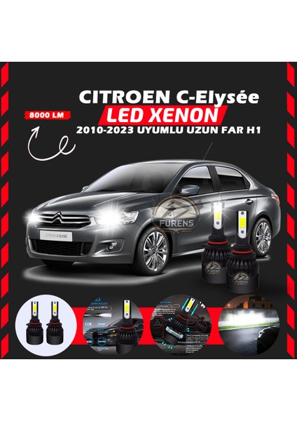 Citroen C-Elysee 2010-2023 Uzun Far Uyumlu Şimşek Etkili LED Xenon Light Series H1