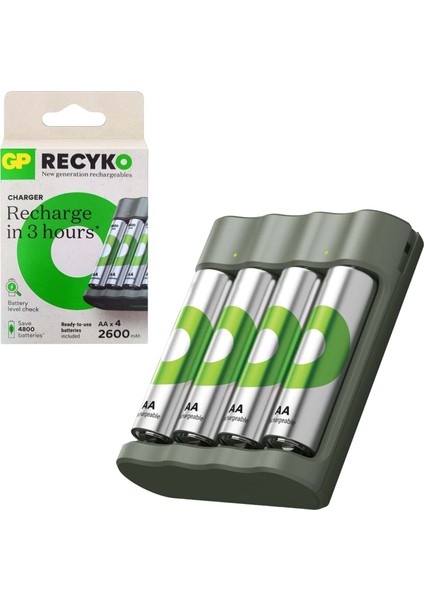 Gp Recyko Pil Şarj Aleti 4lü Aa + 4xaa 2600 Mah Pil Hediye